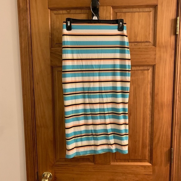 AFRM Nordstrom Multi Color Stripe Ribbed Midi Skirt XS NWT - Picture 2 of 6